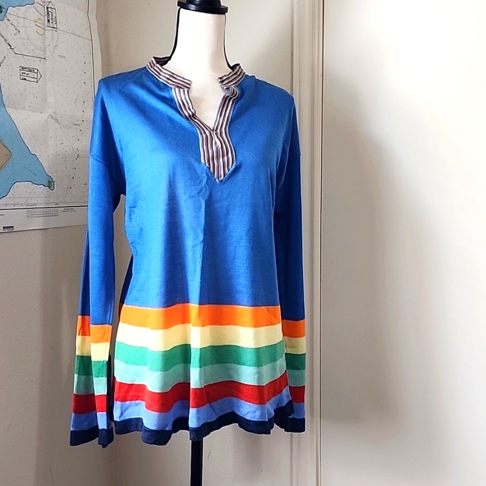 70's BLUE RAINBOW TUNIC SWEATER